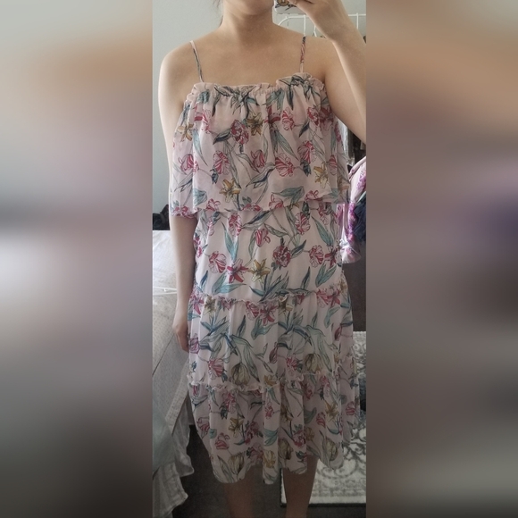 Romeo + Juliet Couture White Floral Off Shoulder Ruffle Midi Dress Size S Summer - Picture 7 of 11